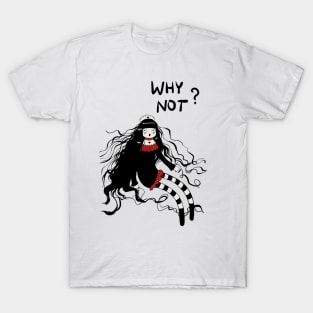 Goth Girl Black White Red Cartoon Art T-Shirt